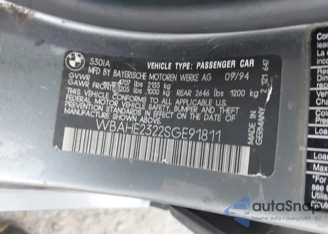 1995 BMW 530 I Automatic из США, поврежденный, VIN WBAHE2322SGE91811